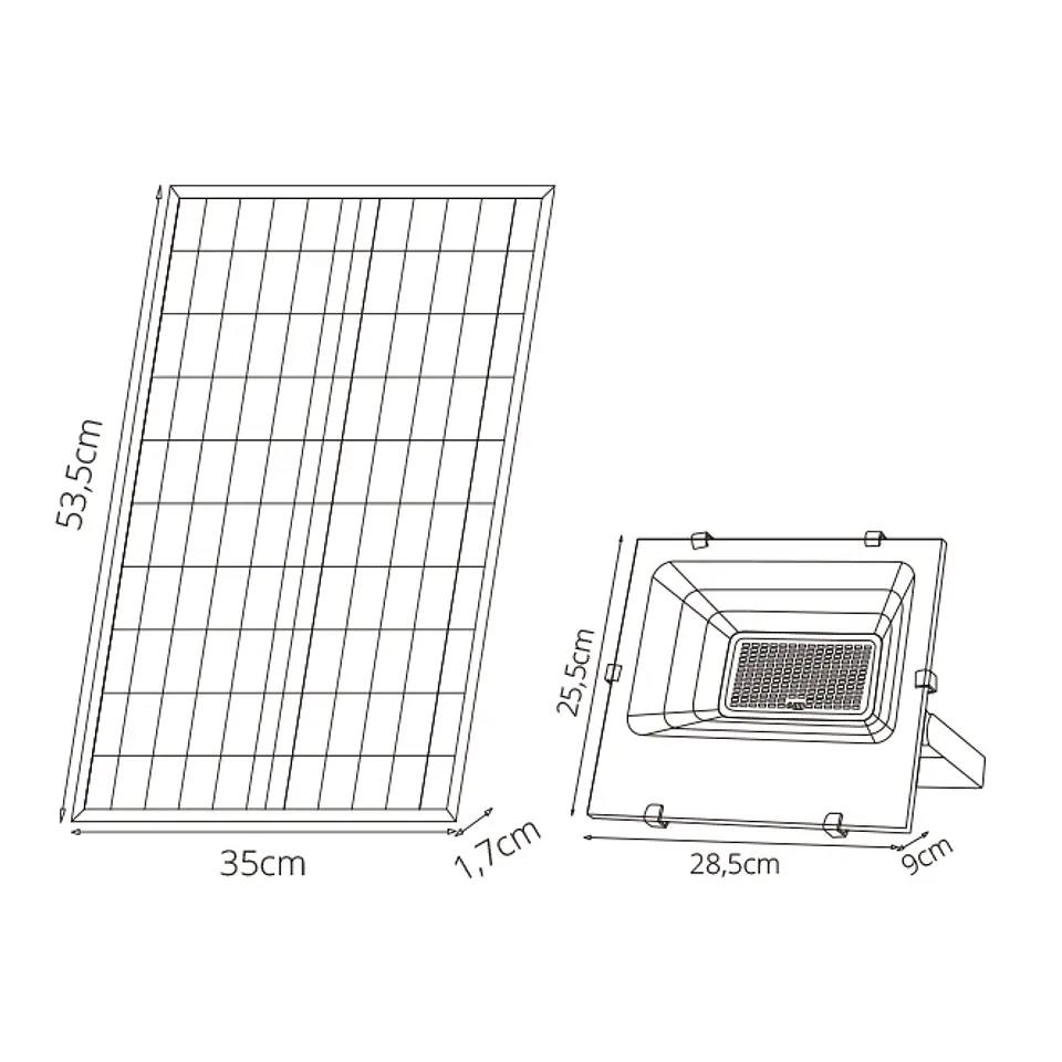 Projector solar NAVARRE IP65 1x100W LED 2400lm 6500K C.28,5xL.9xAlt.25,5cm preto 2