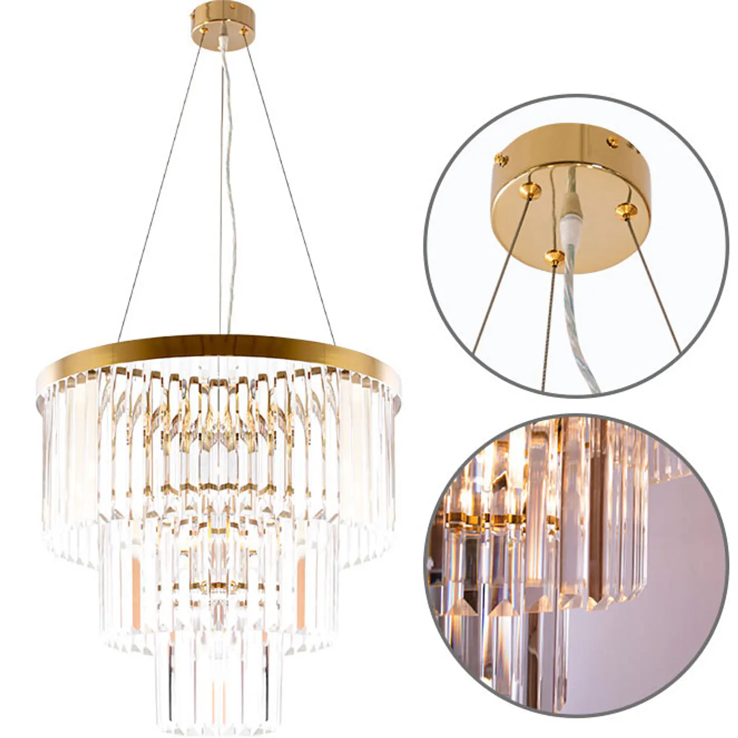 Candeeiro de tecto OLFUS 6xE14 Alt.42xD.53,5cm com cristais transparentes e chapa dourada 1