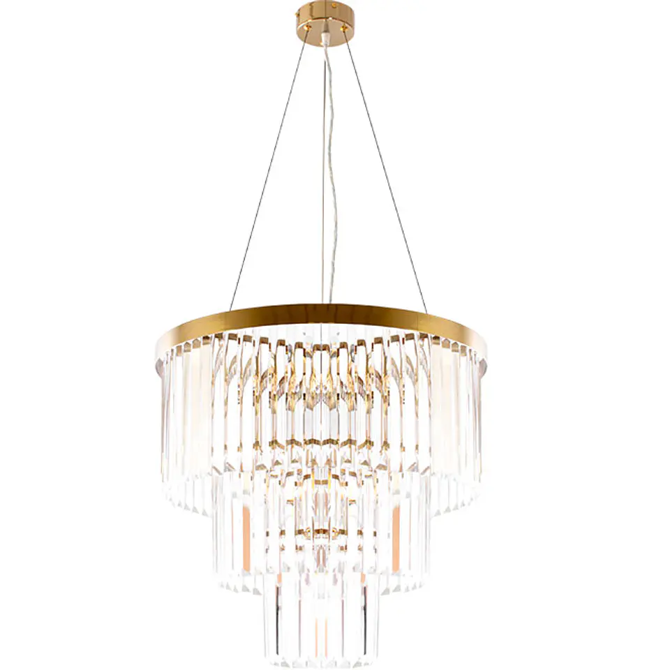 Candeeiro de tecto OLFUS 6xE14 Alt.42xD.53,5cm com cristais transparentes e chapa dourada 2