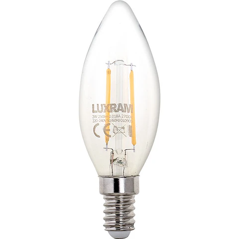 Lâmpada E14 (fino) Vela CLASSIC LED 2W 2700K 250lm transparente