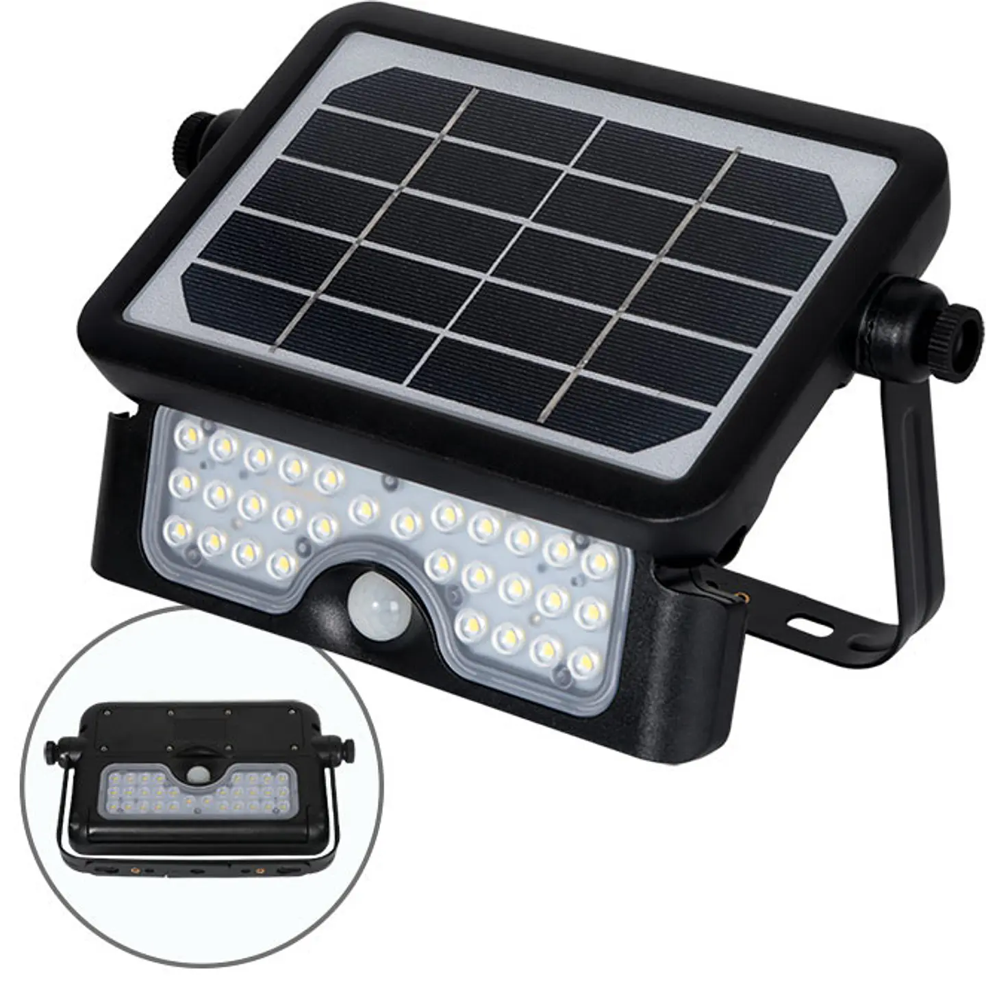 Aplique solar MURAT com sensor IP65 1x5W LED 500lm 6000K 90°C.23,19xL.14,94xAlt.3,36cm ABS+PC preto 1