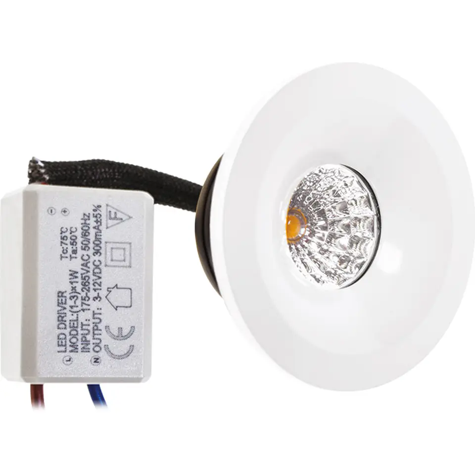 Foco de encastrar CENTIMO redondo fixo 1x1W LED 65lm 3000K Alt.0,3xD.5cm branco 1