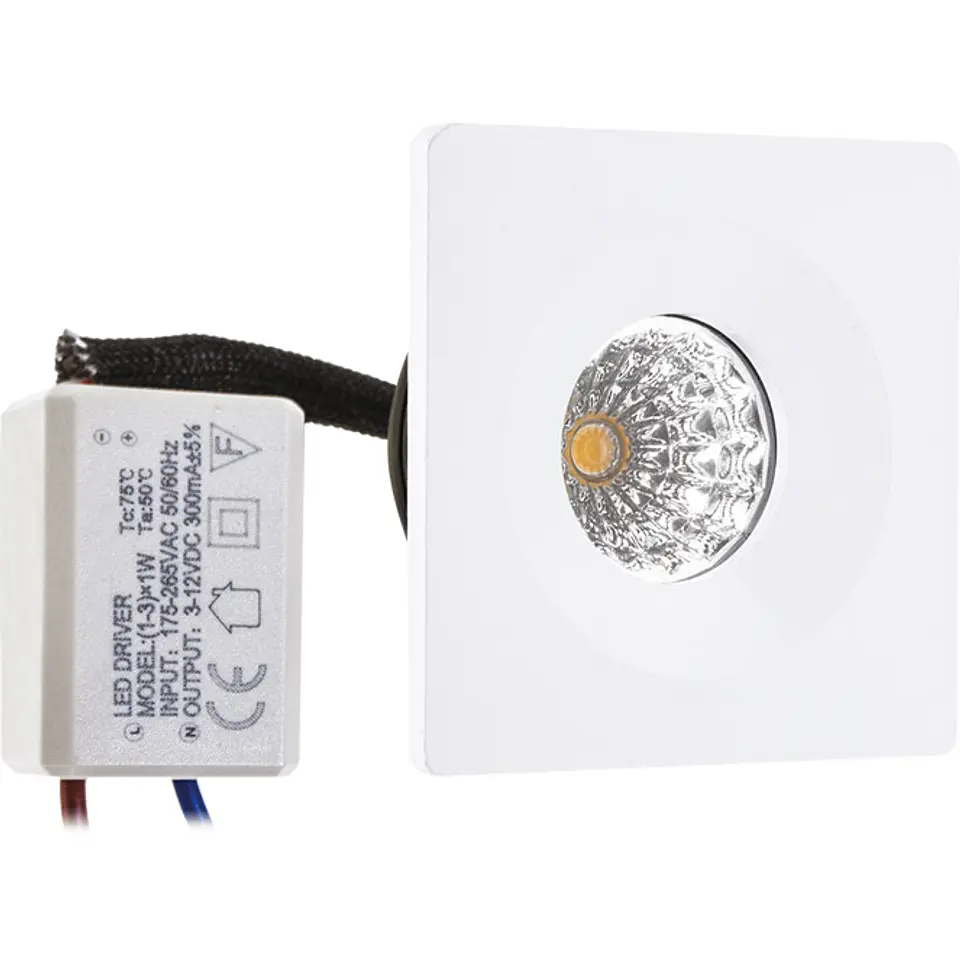 Foco de encastrar CENTIMO quadrado fixo 1x1W LED 65lm 4000K C.4,6xL.4,6xAlt.0,3cm branco 1