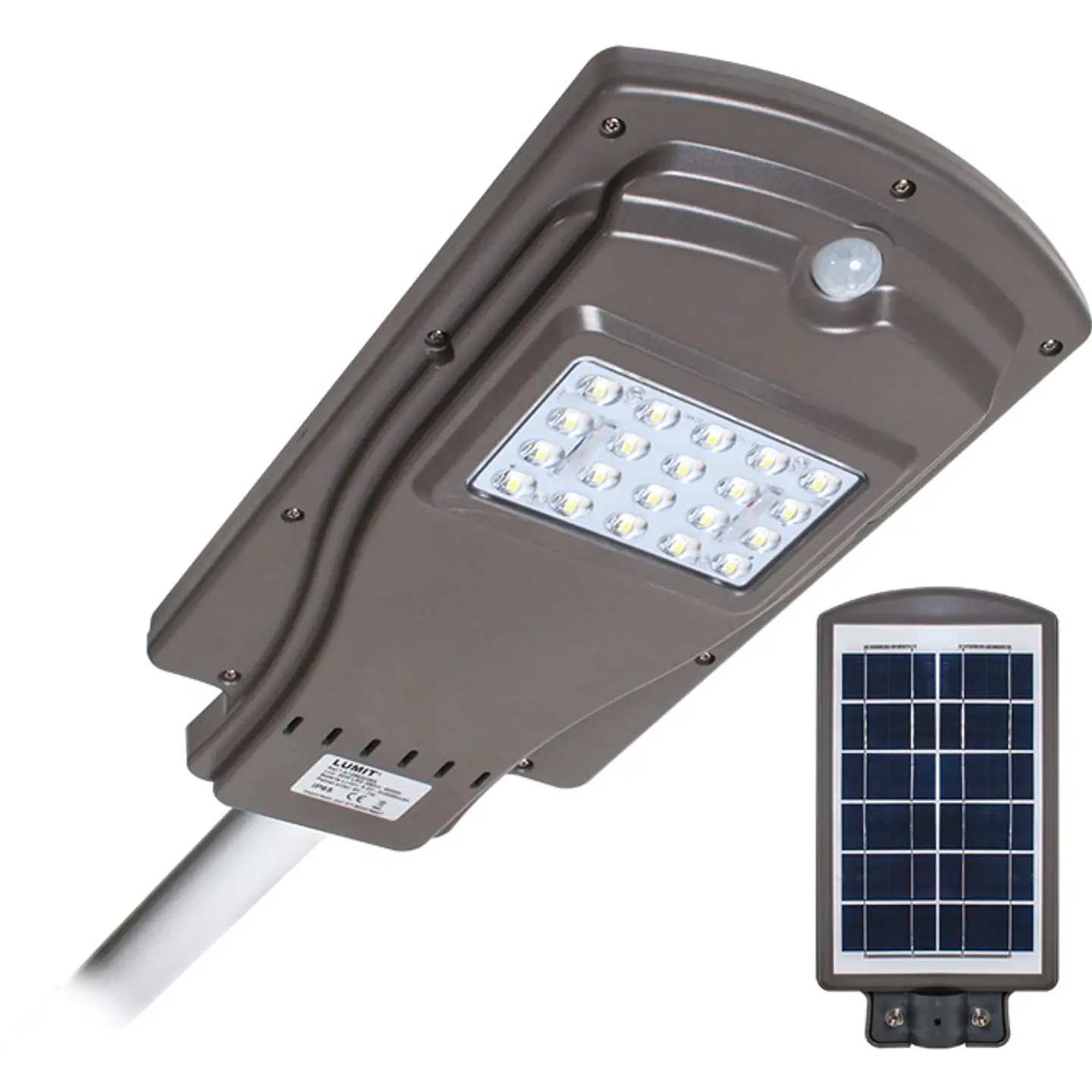 Aplique solar STREET com sensor IP65 1x20W LED 450lm 6000K C.20,5xL.40xAlt.6cm cinzento 1