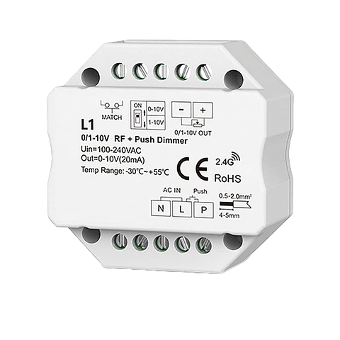 Módulo 0-10V/1-10V RF + Push Dimmer IP20