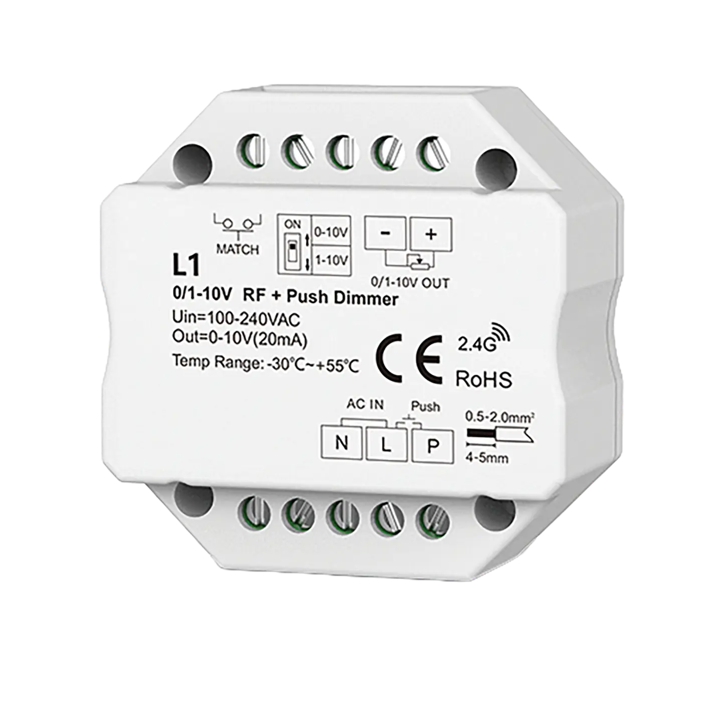 Módulo 0-10V/1-10V RF + Push Dimmer IP20 1