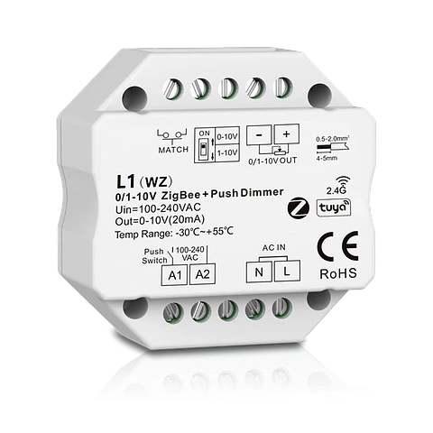 Módulo 0-10V/1-10V ZigBee+RF+Push Dimmer IP20