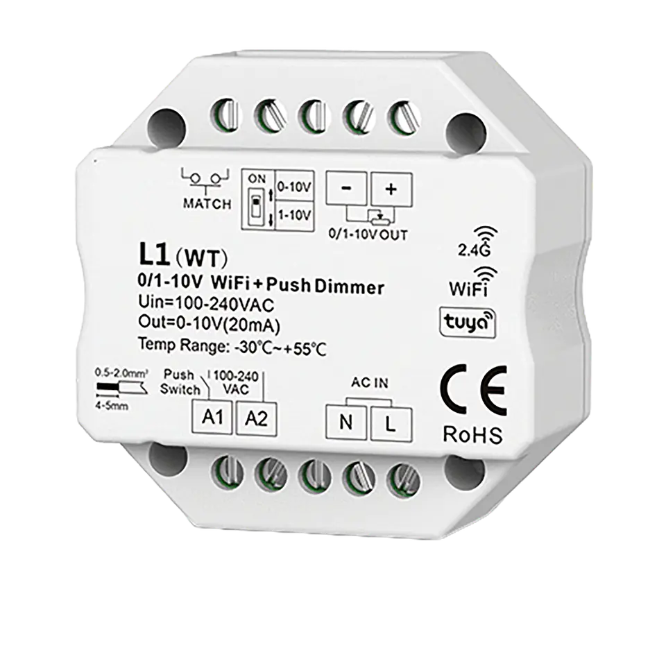 Módulo 0-10V/1-10V WiFi + RF + Push Dimmer IP20 1