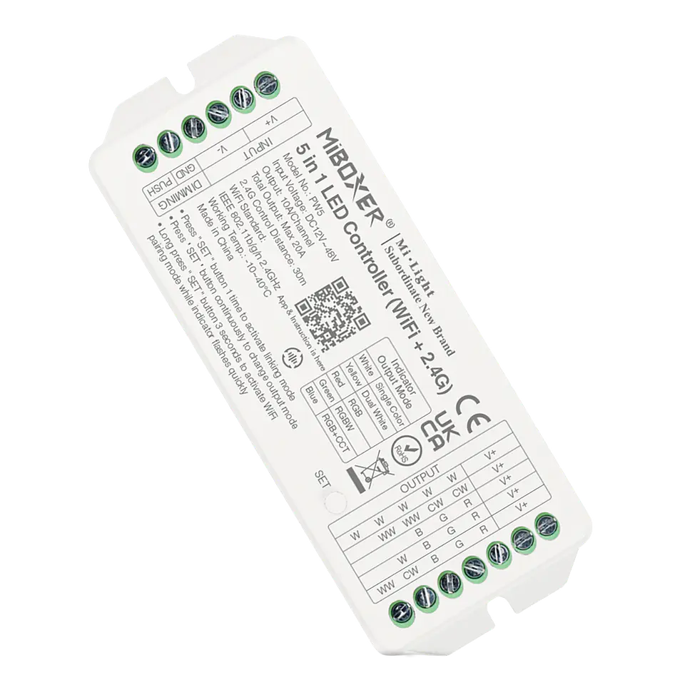 Controlador Fita 5 em 1 (W/CCT/RGB/RGBCCT) WiFi 20A PW5 IP20 1