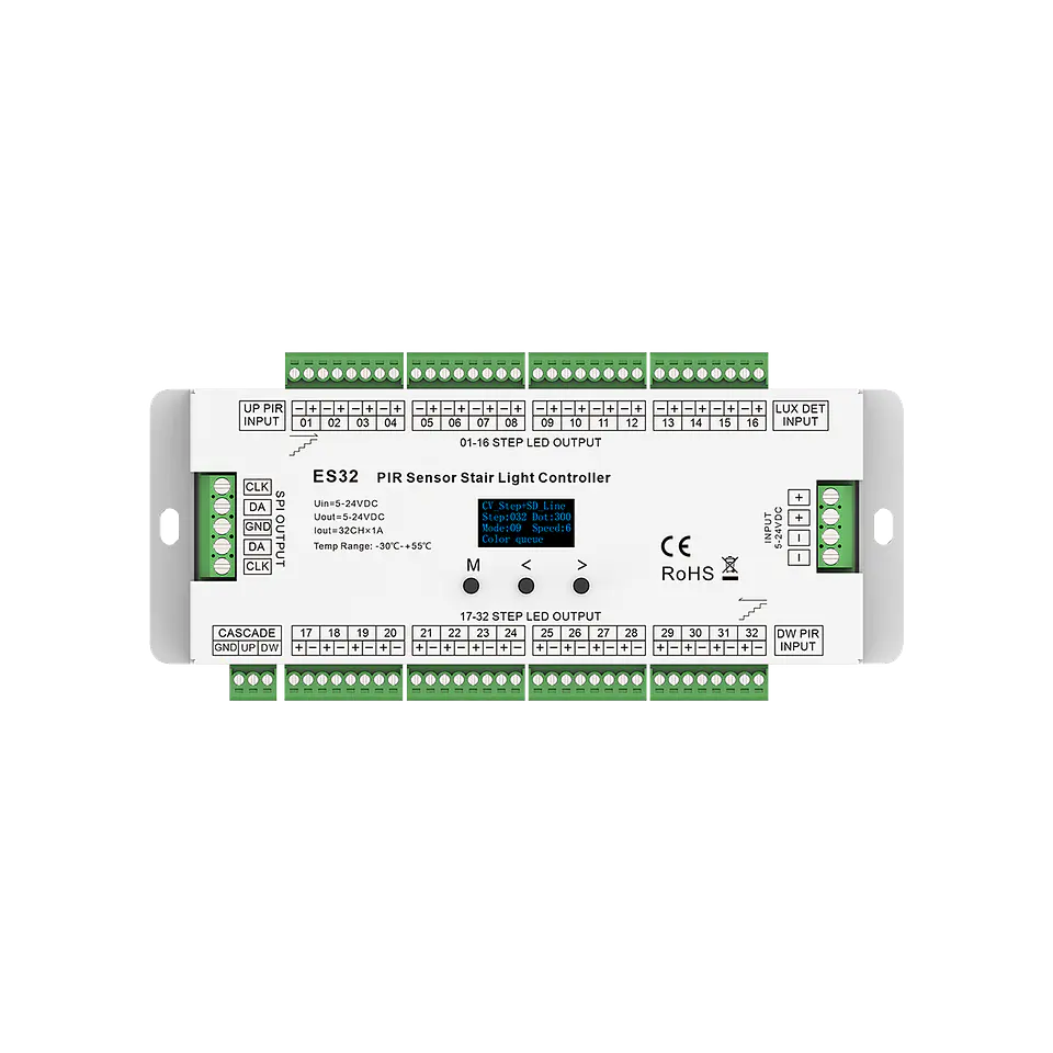 Controlador Stair Single Color + SPI Output 32Chx1A Pir+ DLS IP20 1