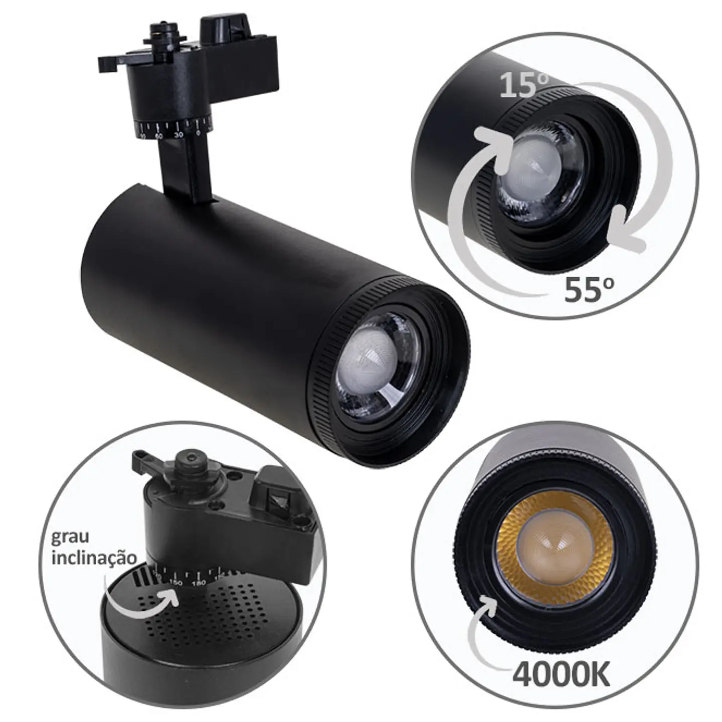 Foco para calha ARGOS (2 condutores) 1x30W LED 4000K C.17xxD.8cm 3