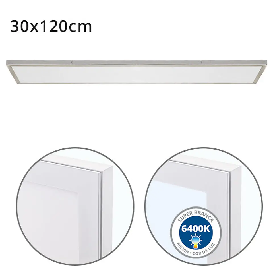 Painel de superfície VOLTAIRE 30x120 72W LED 5760lm 6400K 120° C.120xL.30xAlt.2,3cm 4