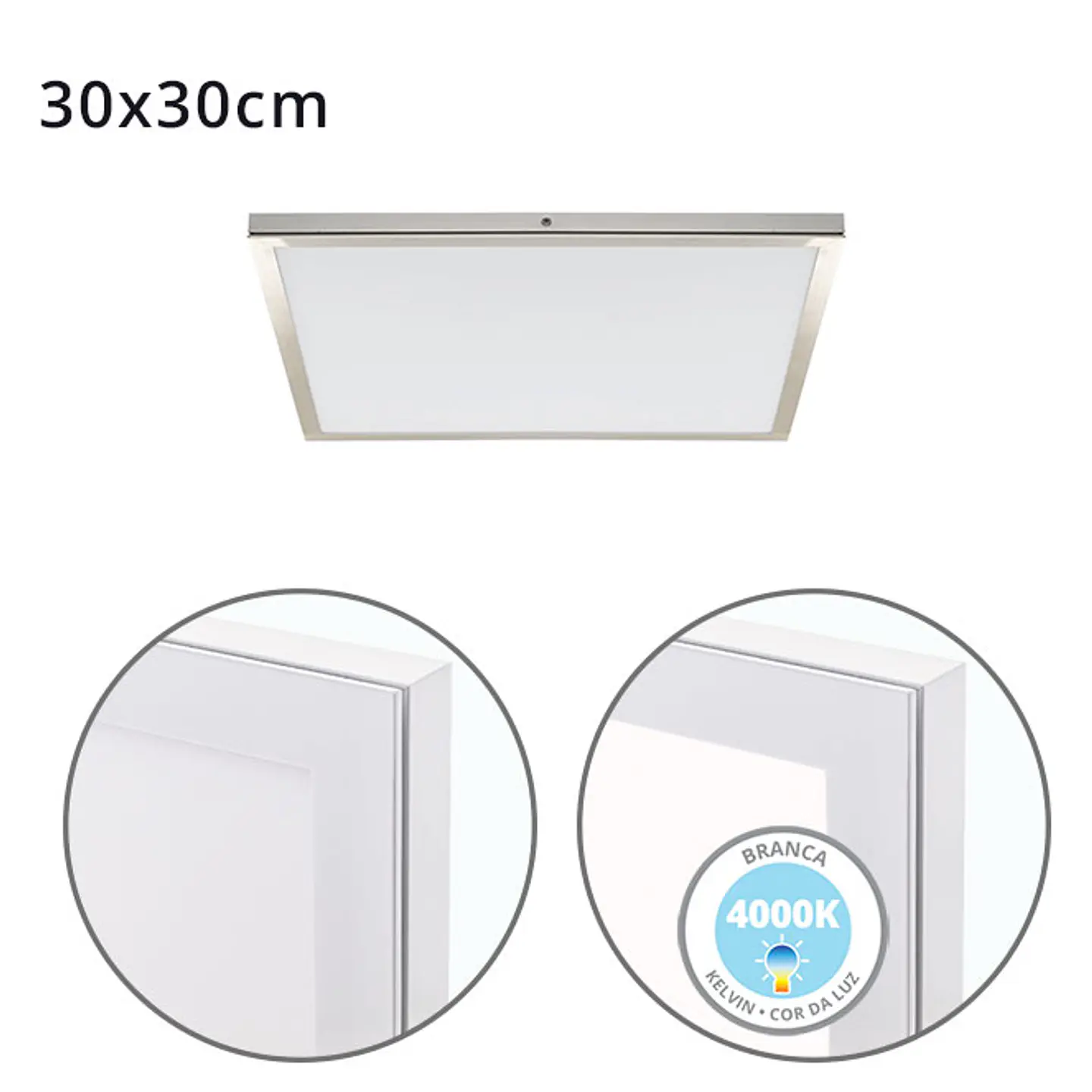 Painel de superfície VOLTAIRE 30x30 24W LED 1920lm 4000K 120° C.30xL.30xAlt.2,3cm 4
