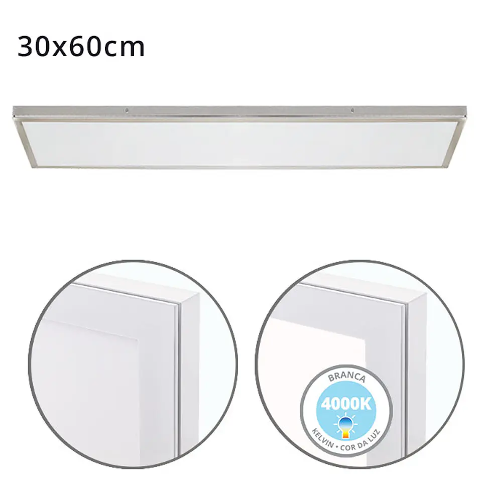 Painel de superfície VOLTAIRE 30x60 36W LED 2880lm 4000K 120° C.60xL.30xAlt.2,3cm 4