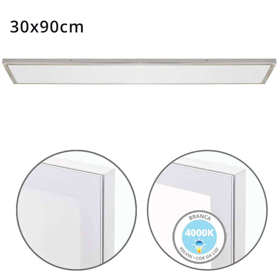 Painel de superfície VOLTAIRE 30x90 72W LED 5760lm 4000K 120° C.90xL.30xAlt.2,3cm 4
