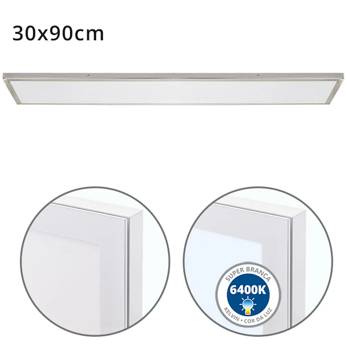 Painel de superfície VOLTAIRE 30x90 72W LED 5760lm 6400K 120° C.90xL.30xAlt.2,3cm 4