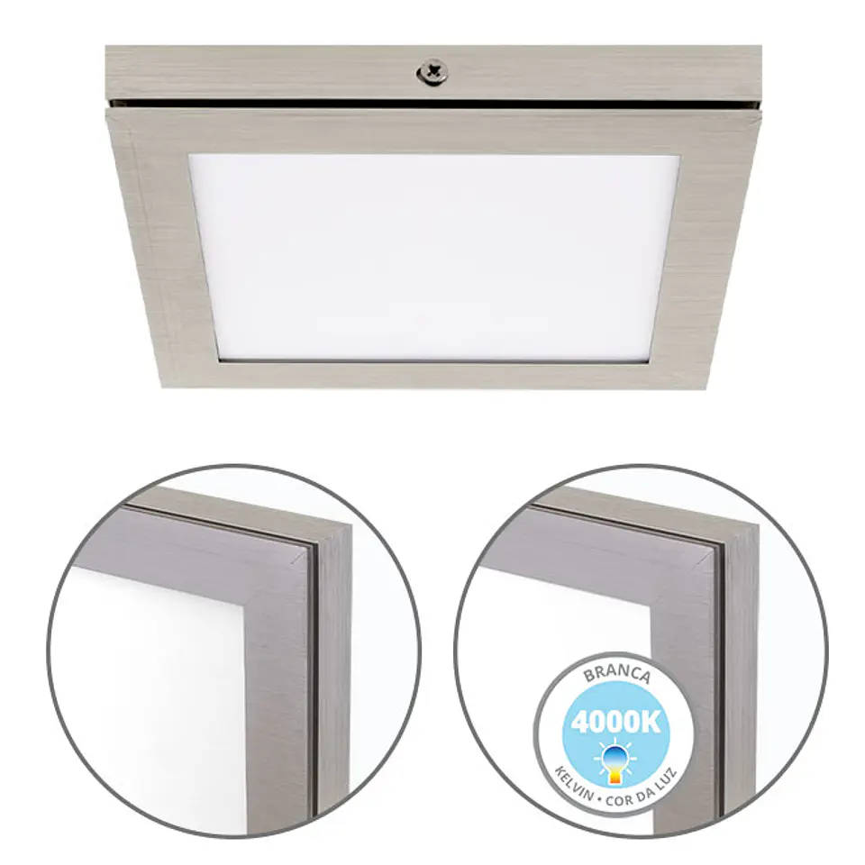 Painel de superfície TOLSTOI 17x17 12W LED 720lm 4000K 120° C.17xL.17xAlt.2,3cm 4