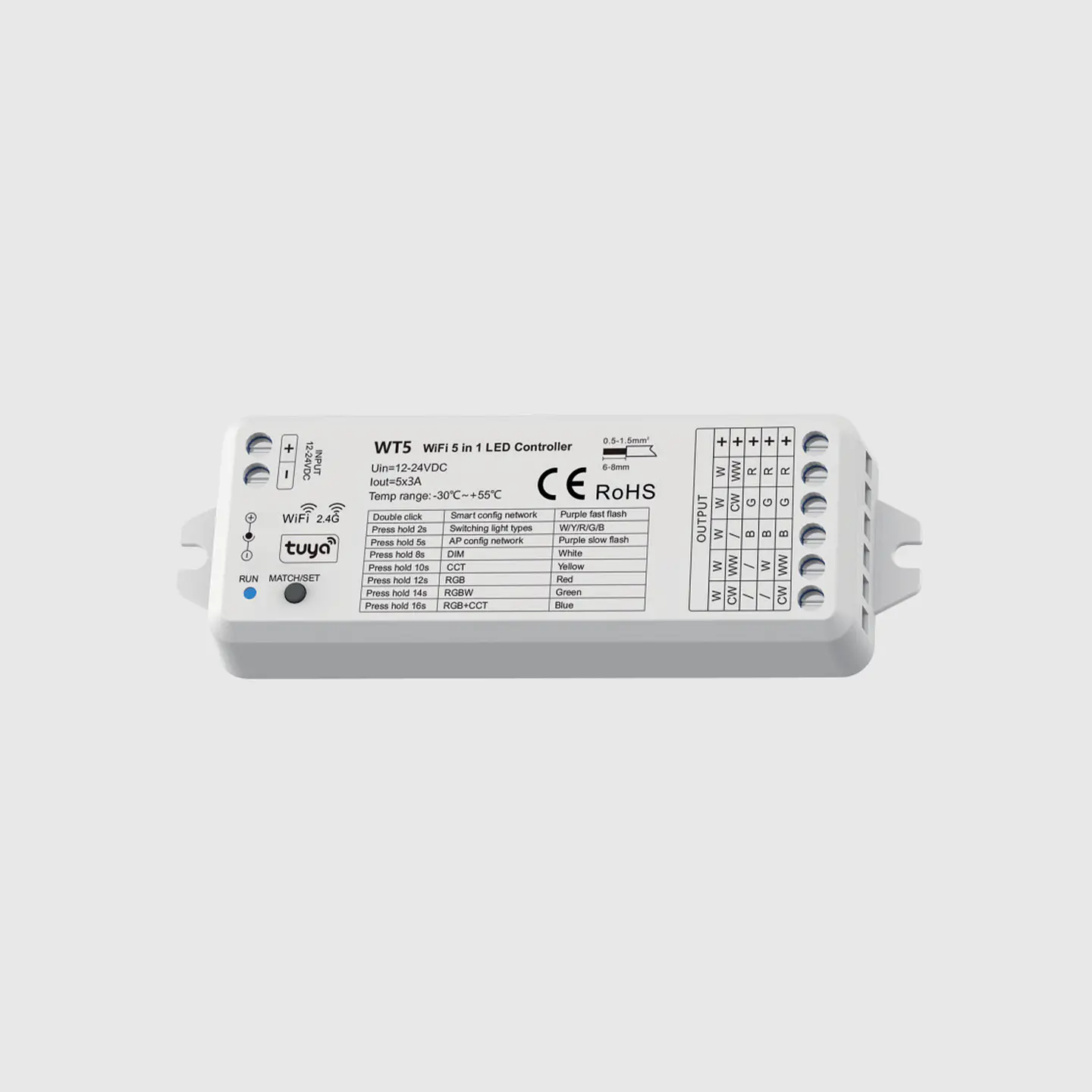 CONTROLADOR RF E WI-FI 5 EM 1 12-24V 3A*5CH 1