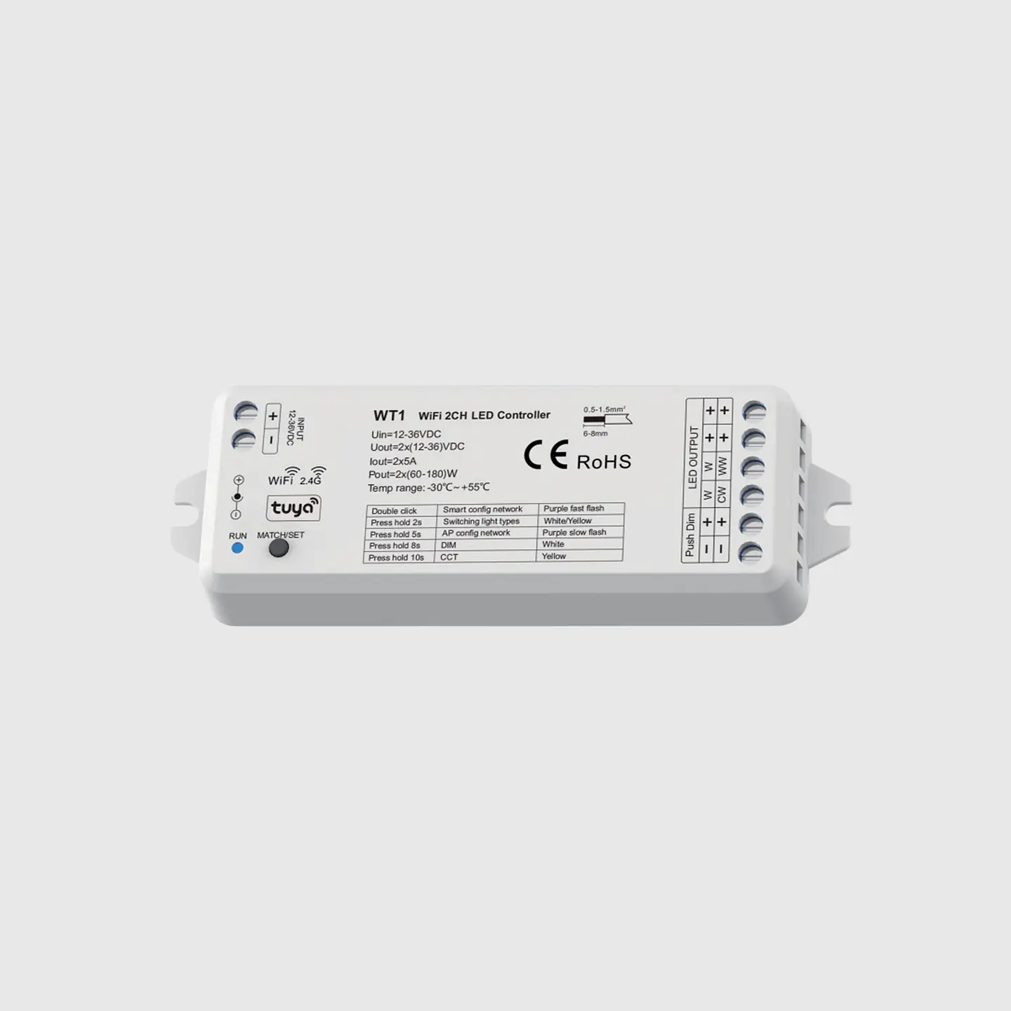 CONTROLADOR RF E WI-FI PARA FITAS MONOCOLOR 12-36V 1