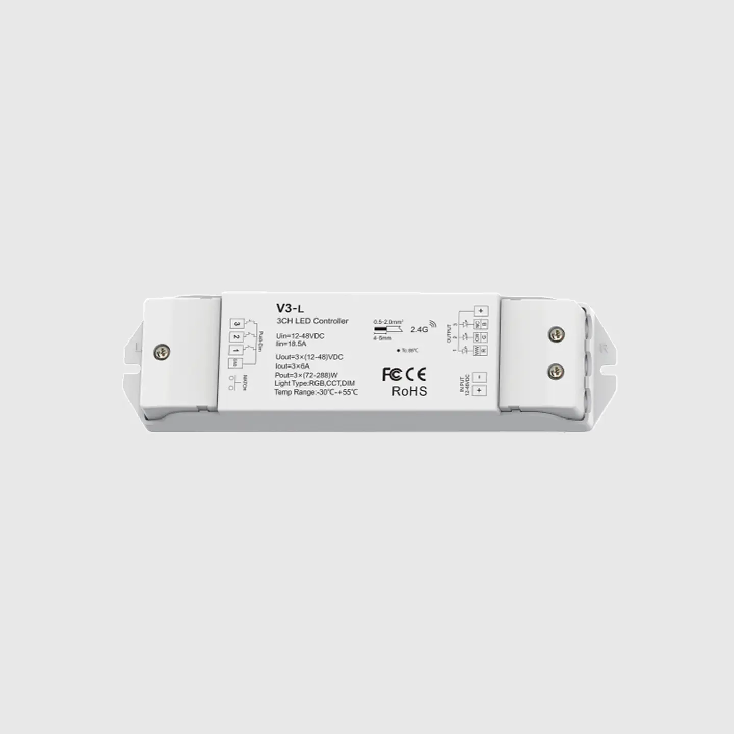 CONTROLADOR RF PARA FITA RGB 12-48V 6A*3CH 1