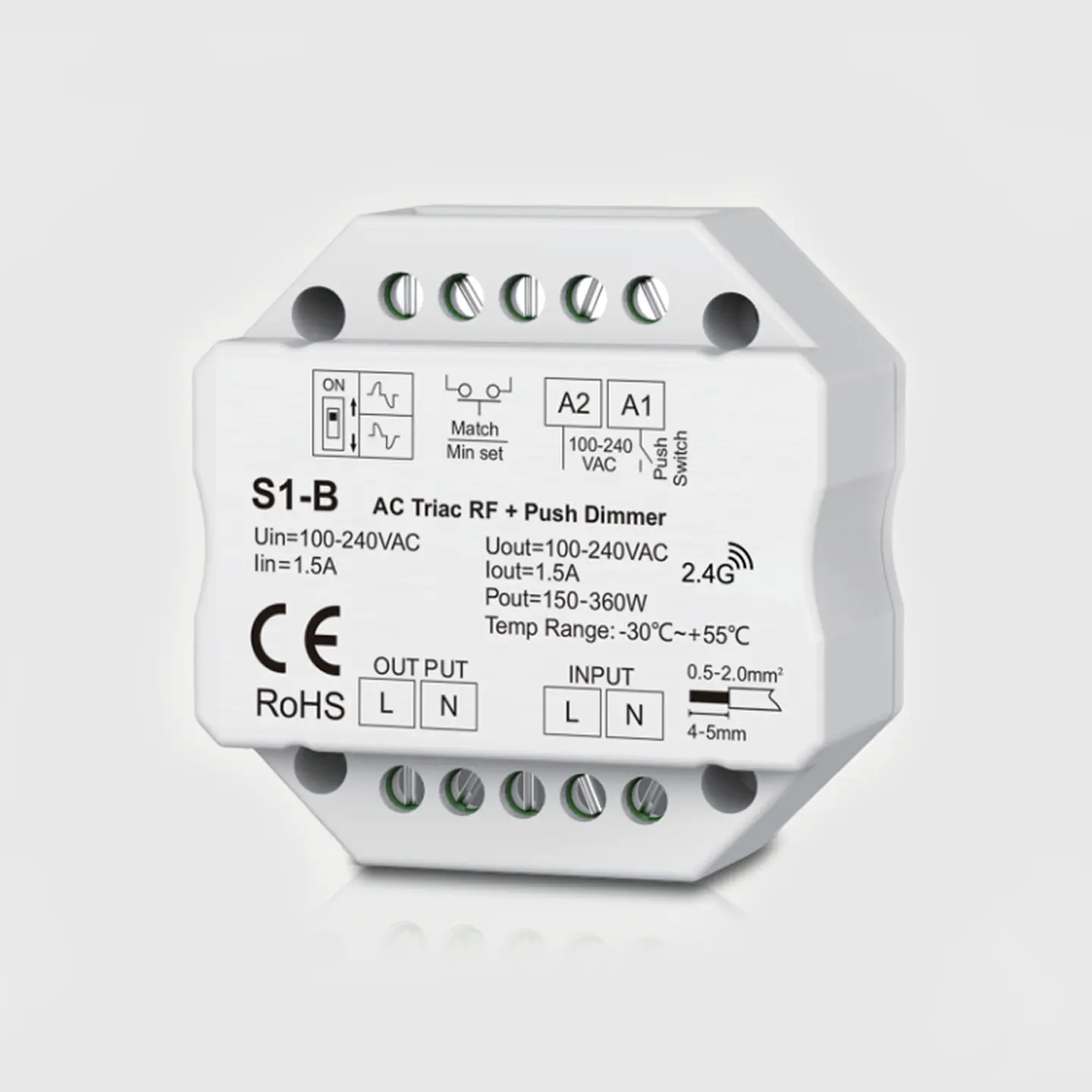 MINI DIMMER AC TRIAC RF2.4GHZ + PUSH-DIM 1