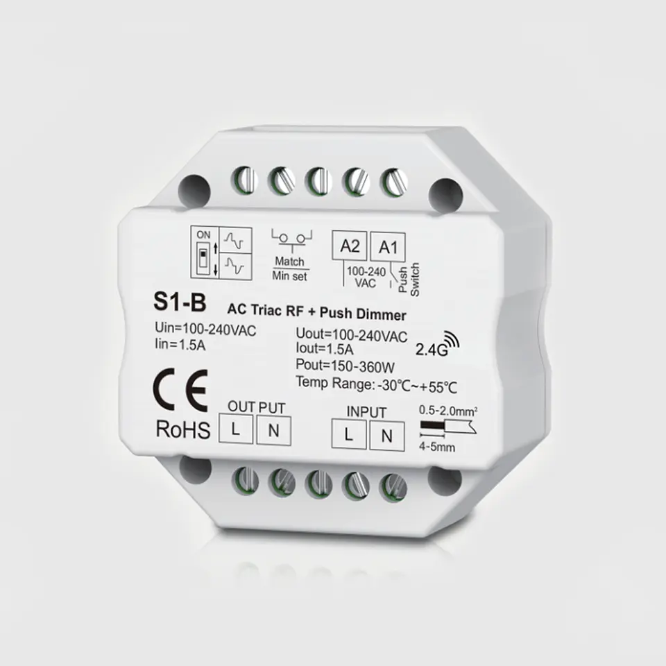 MINI DIMMER AC TRIAC RF2.4GHZ + PUSH-DIM 1