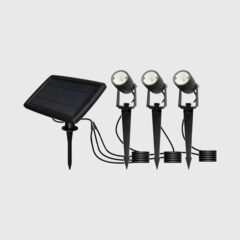 KIT DE 3 PROJETORES DE ESPETO LED E PLACA SOLAR 3*1W 3CCT