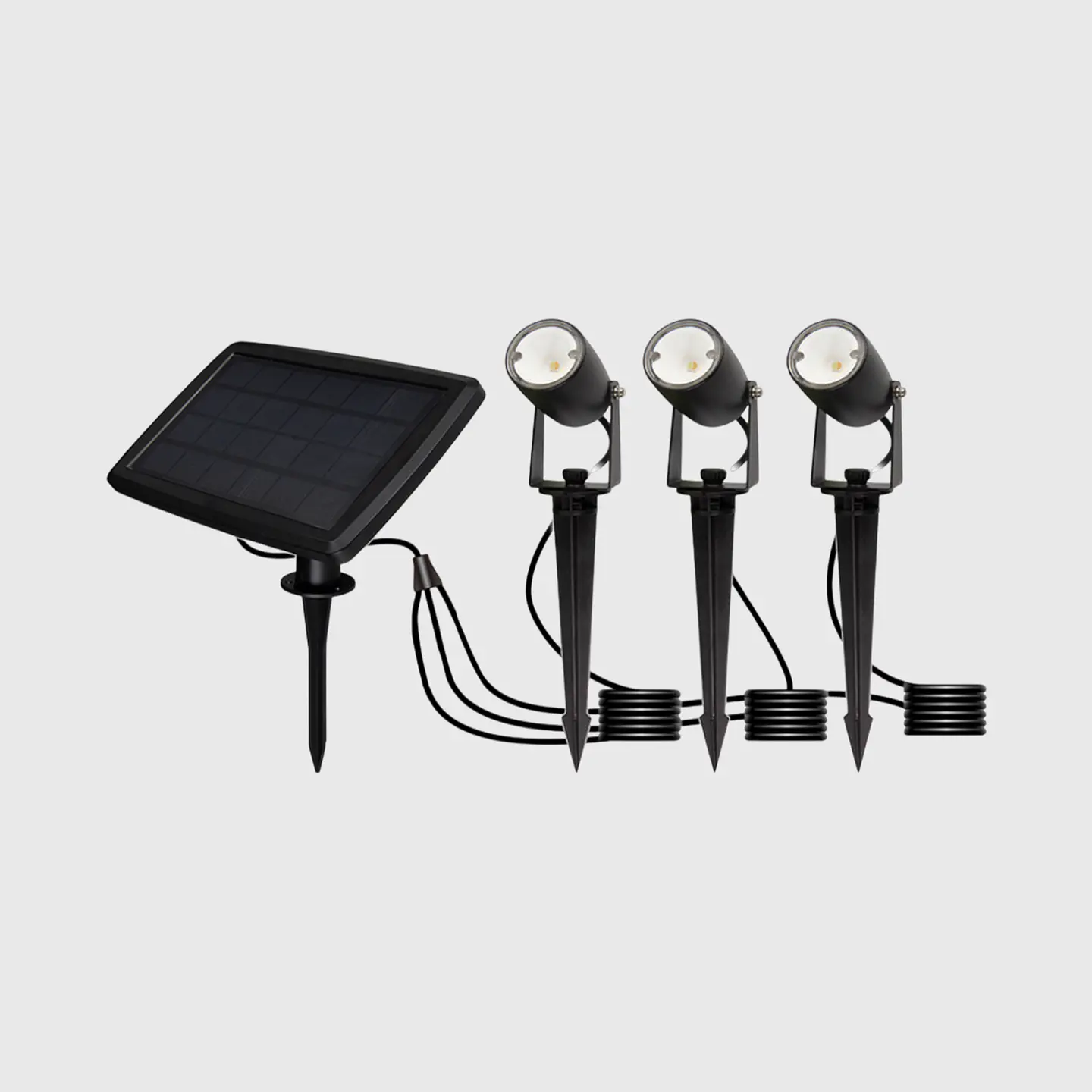 KIT DE 3 PROJETORES DE ESPETO LED E PLACA SOLAR 3*1W 3CCT 1
