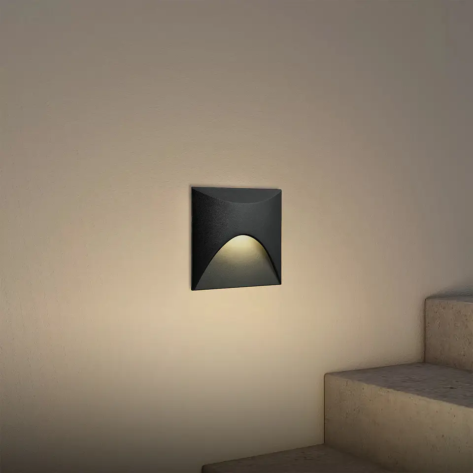 BALIZADOR LED DE PAREDE QUADRADO PRETO 3W 3000K 4