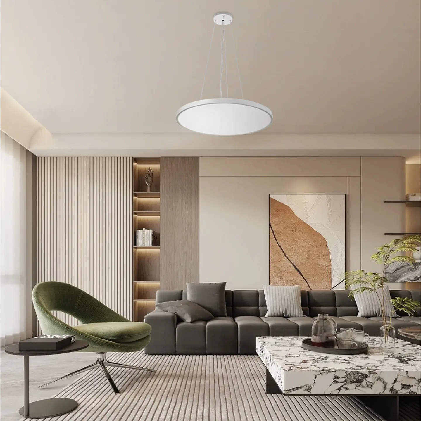 PLAFON LED REDONDO SUPER SLIM BRANCO SUSPENSO DIMÁVEL C/APP TUYA 3CCT 3