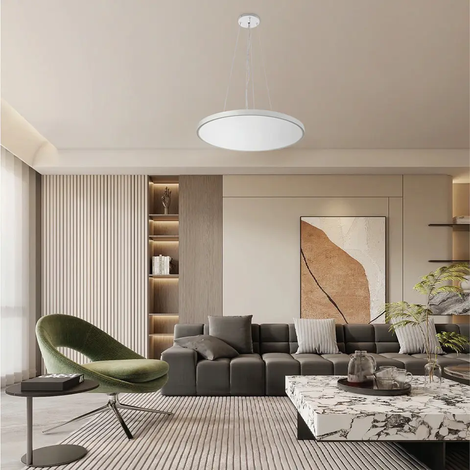 PLAFON LED REDONDO SUPER SLIM BRANCO SUSPENSO DIMÁVEL C/APP TUYA 3CCT 3