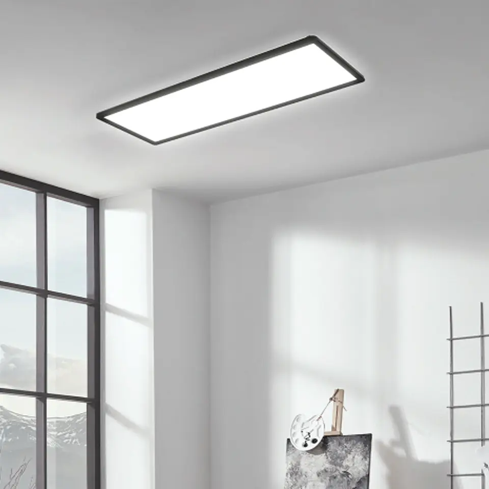 PLAFON LED RETANGULAR SUPER SLIM PRETO 45W 3CCT DIMÁVEL C/COMANDO 2