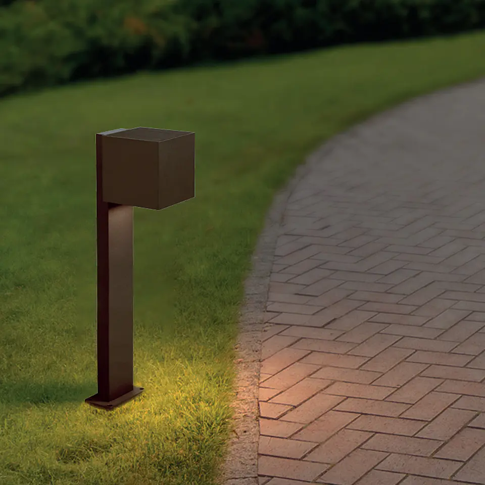 POSTE DE ALUMINIO 80CM CORTEN PARA APLIQUE CUBO LED SOLAR 2