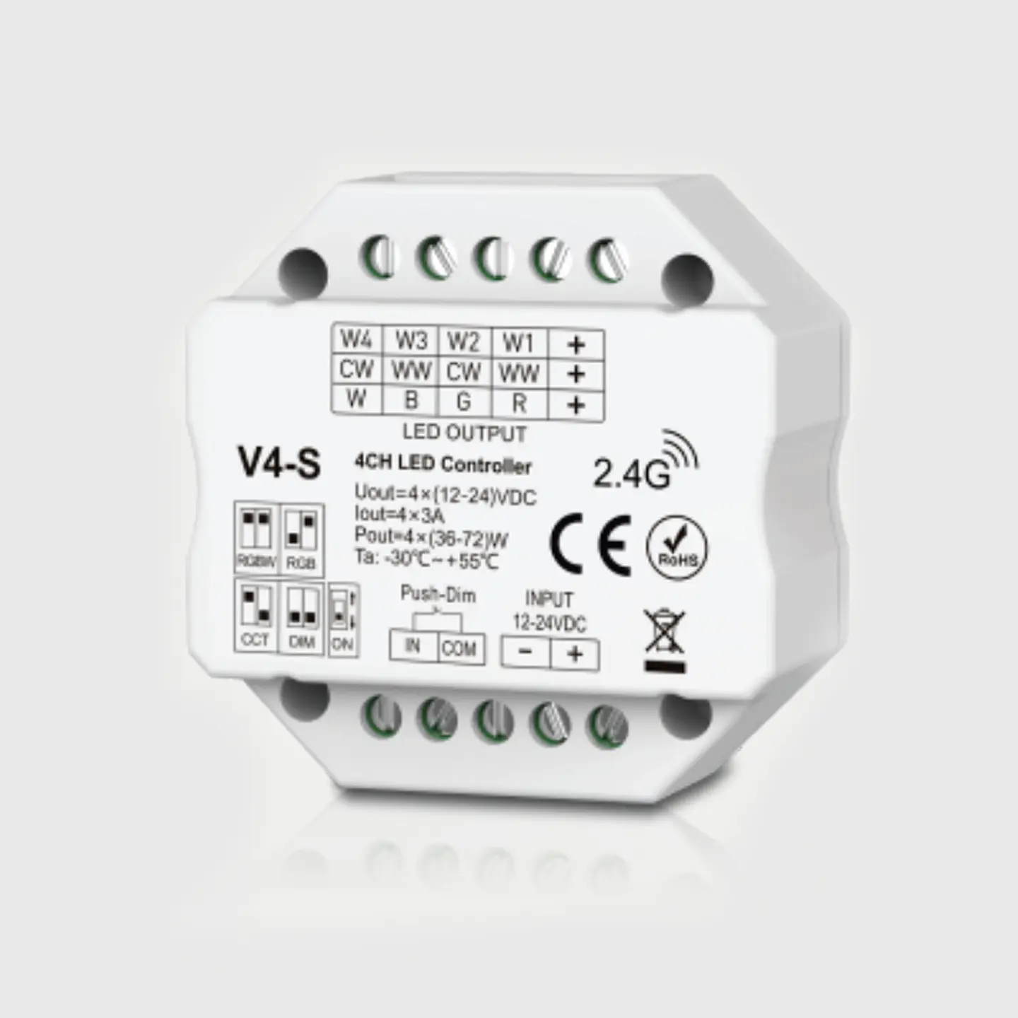 MINI CONTROLADOR RF PARA FITA RGBW 12-24V 3A*4CH 1