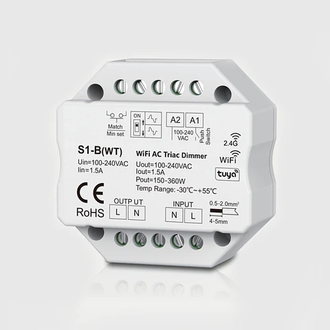 MINI DIMMER WIFI AC TRIAC RF2.4GHZ + PUSH-DIM C/TUYA