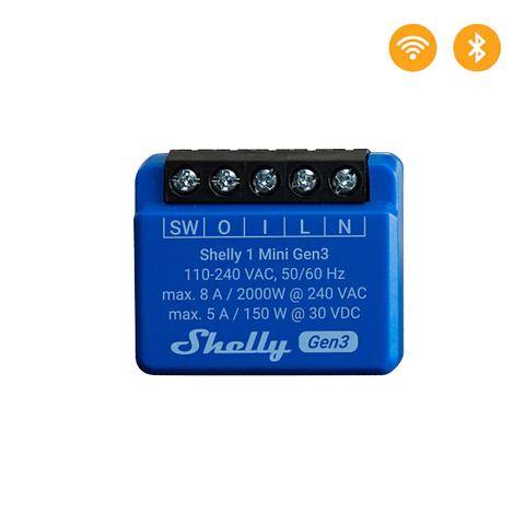 Shelly 1 Mini Gen3 — Mini Relé 1 canal (ON/OFF) 8A Wi-Fi + Bluetooth