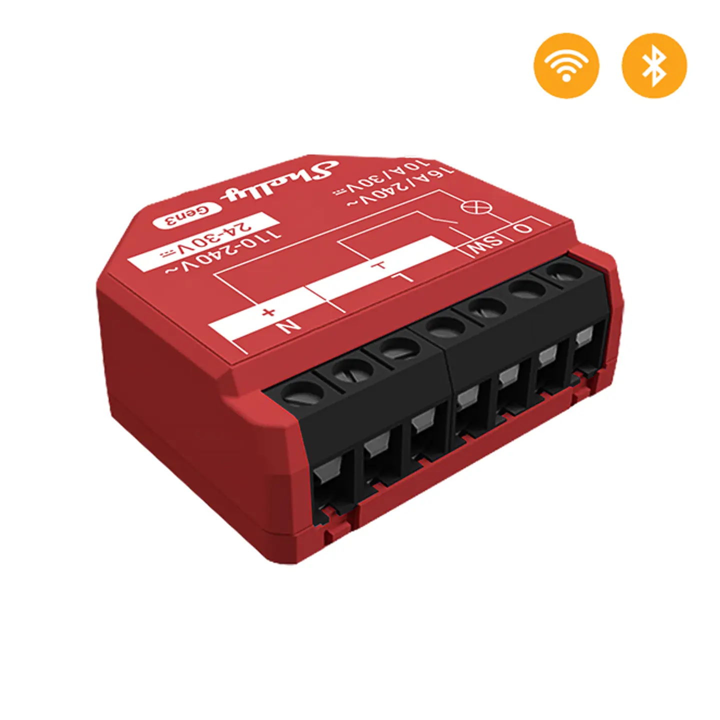 Shelly 1PM Gen3 — Relé 1 canal (ON/OFF) 16A com Medição de Consumo Wi-Fi + Bluetooth 1