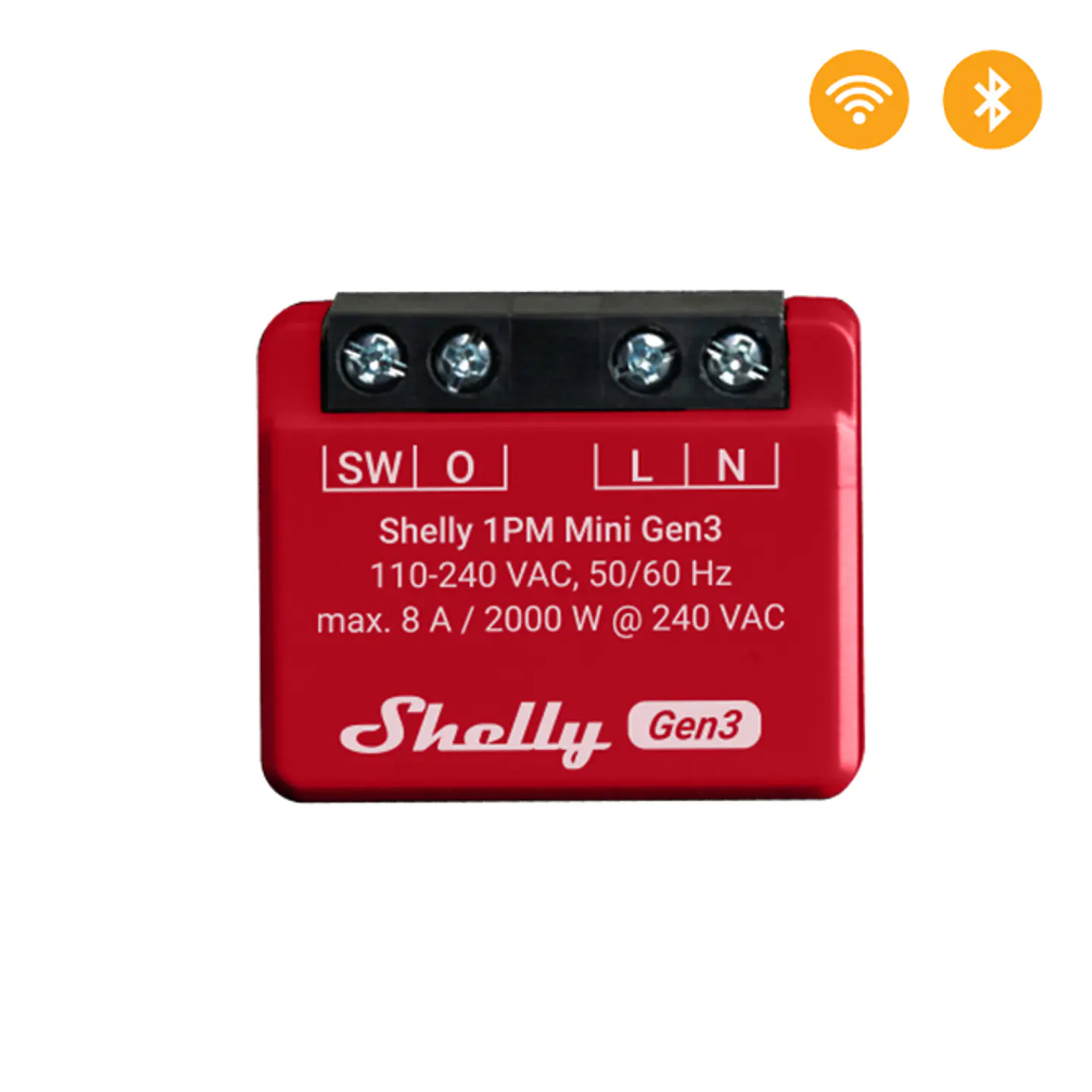 Shelly 1PM Mini Gen3 — Mini Relé 1 canal (ON/OFF) 8A com Medição de Consumo Wi-Fi + Bluetooth 1