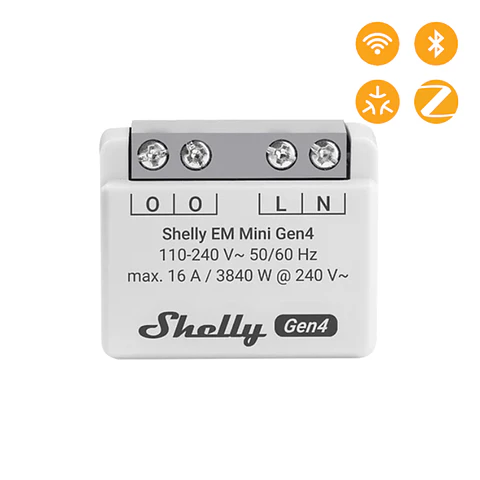 Shelly EM Mini Gen4 — Mini Medidor de Energia Monofásico 16A Wi-Fi + Bluetooth + Zigbee + Matter