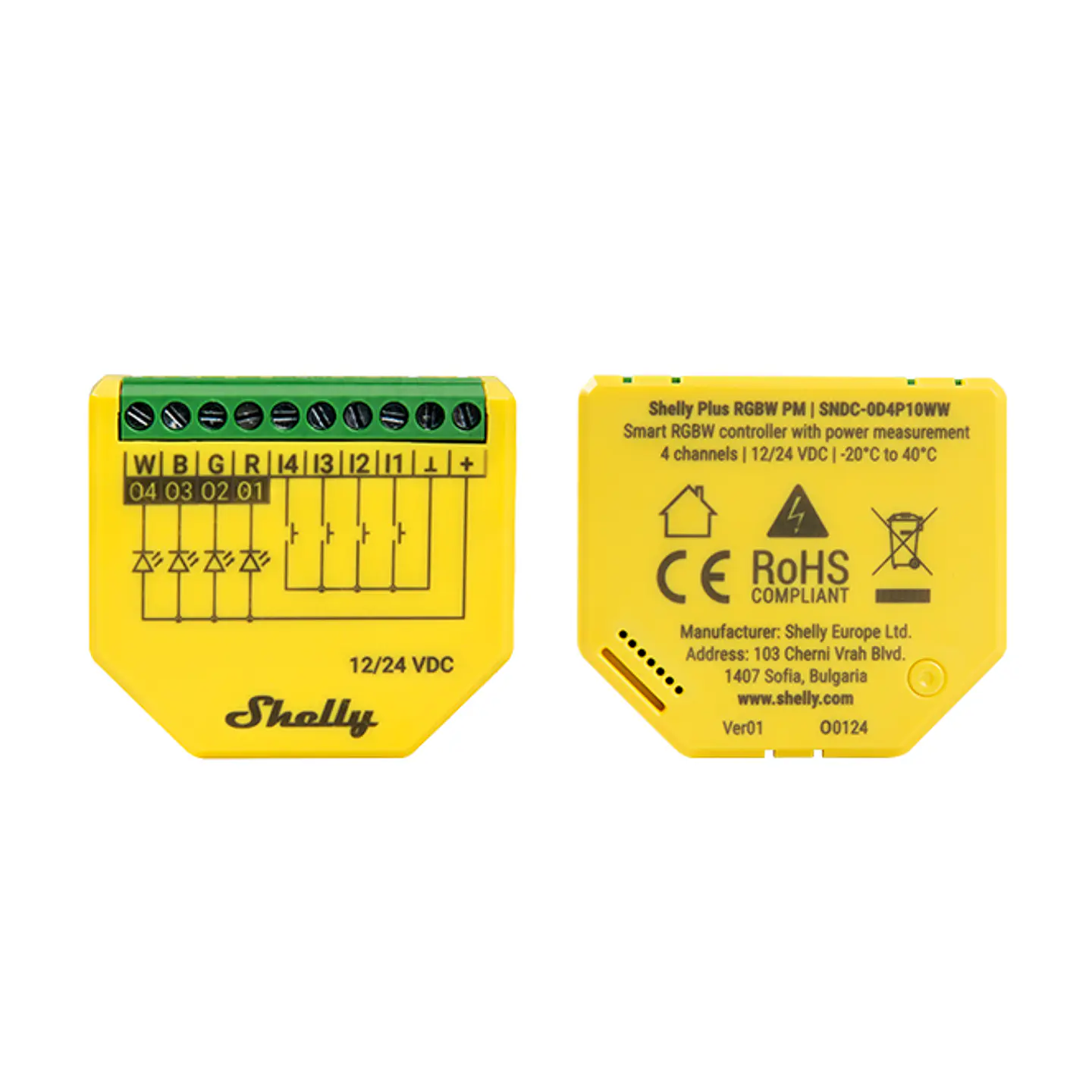 Shelly Plus RGBW PM — Controlador de fitas LED RGBW 4 canais com Medição de Consumo, Wi-Fi+Bluetooth 2