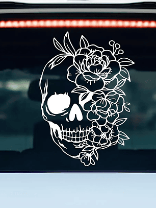 Sticker Vinilo Adhesivo Calavera Con Flores Para Autos