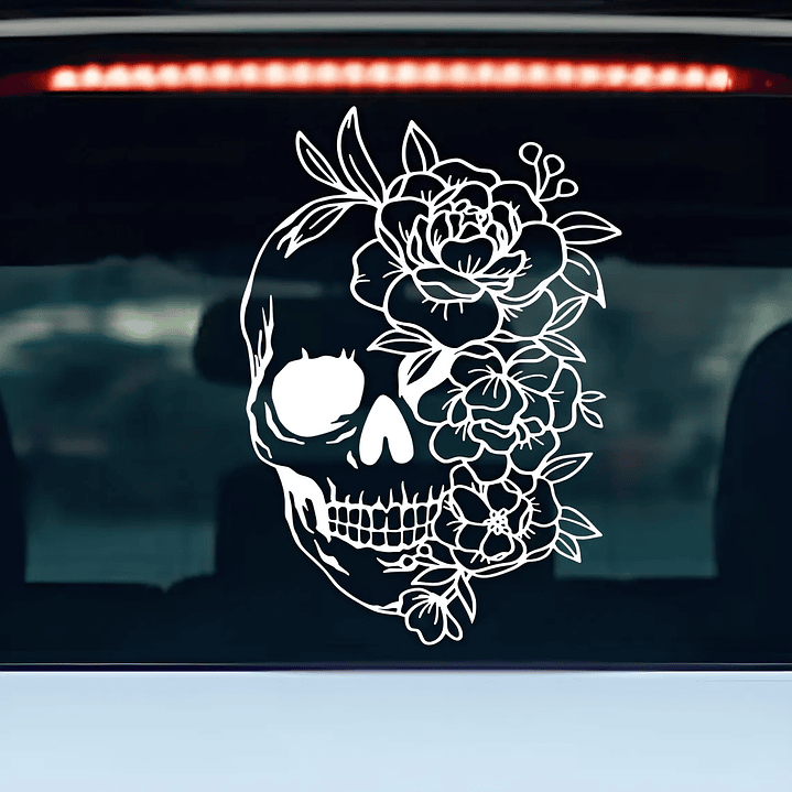 Sticker Vinilo Adhesivo Calavera Con Flores Para Autos 1