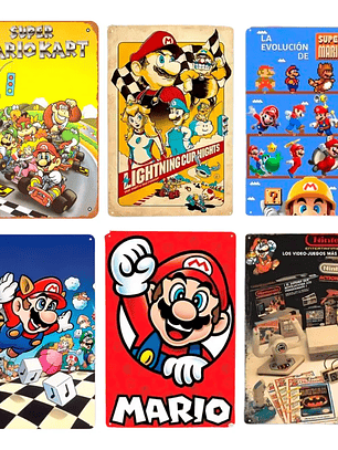 Set 6 Cartel Metalico Super Mario Lamina Metalica