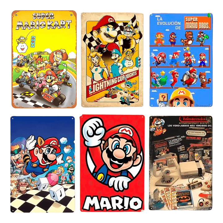 Set 6 Cartel Metalico Super Mario Lamina Metalica 1