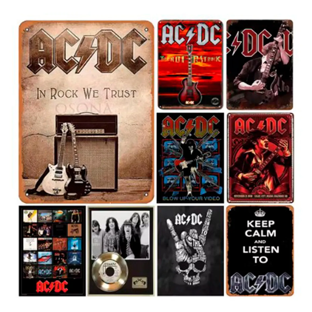 Cartel Metálicos Pack 6 Placas ACDC 20x30 Cm 1