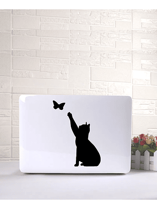 Sticker Decorativo Para Notebook Gatito Con Mariposa Adhesivo