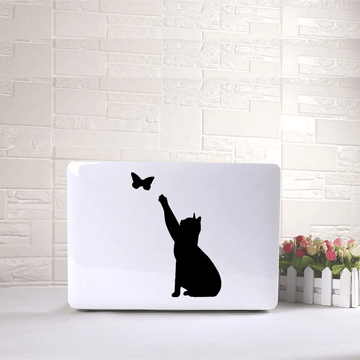 Sticker Decorativo Para Notebook Gatito Con Mariposa Adhesivo 1