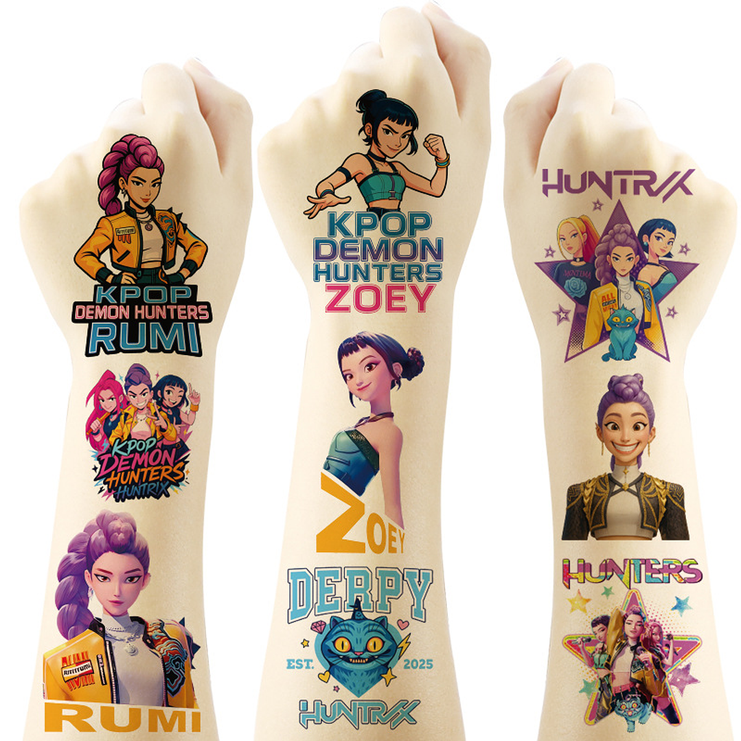 tatuajes temporales huntrix para cumpleaños, diversión 1