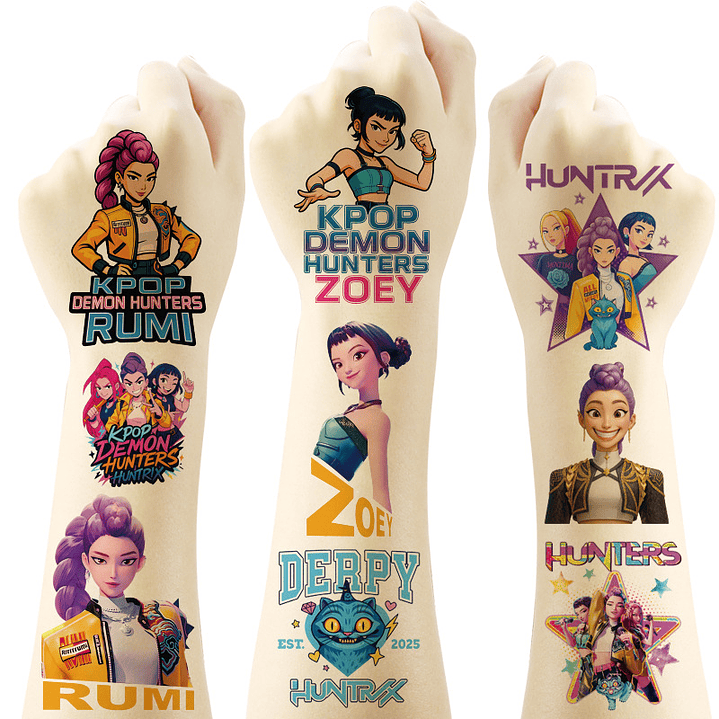 tatuajes temporales huntrix para cumpleaños, diversión 1