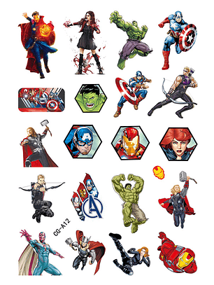 Set 20 Tatuajes Temporales marvel , para diversion , cumpleaños